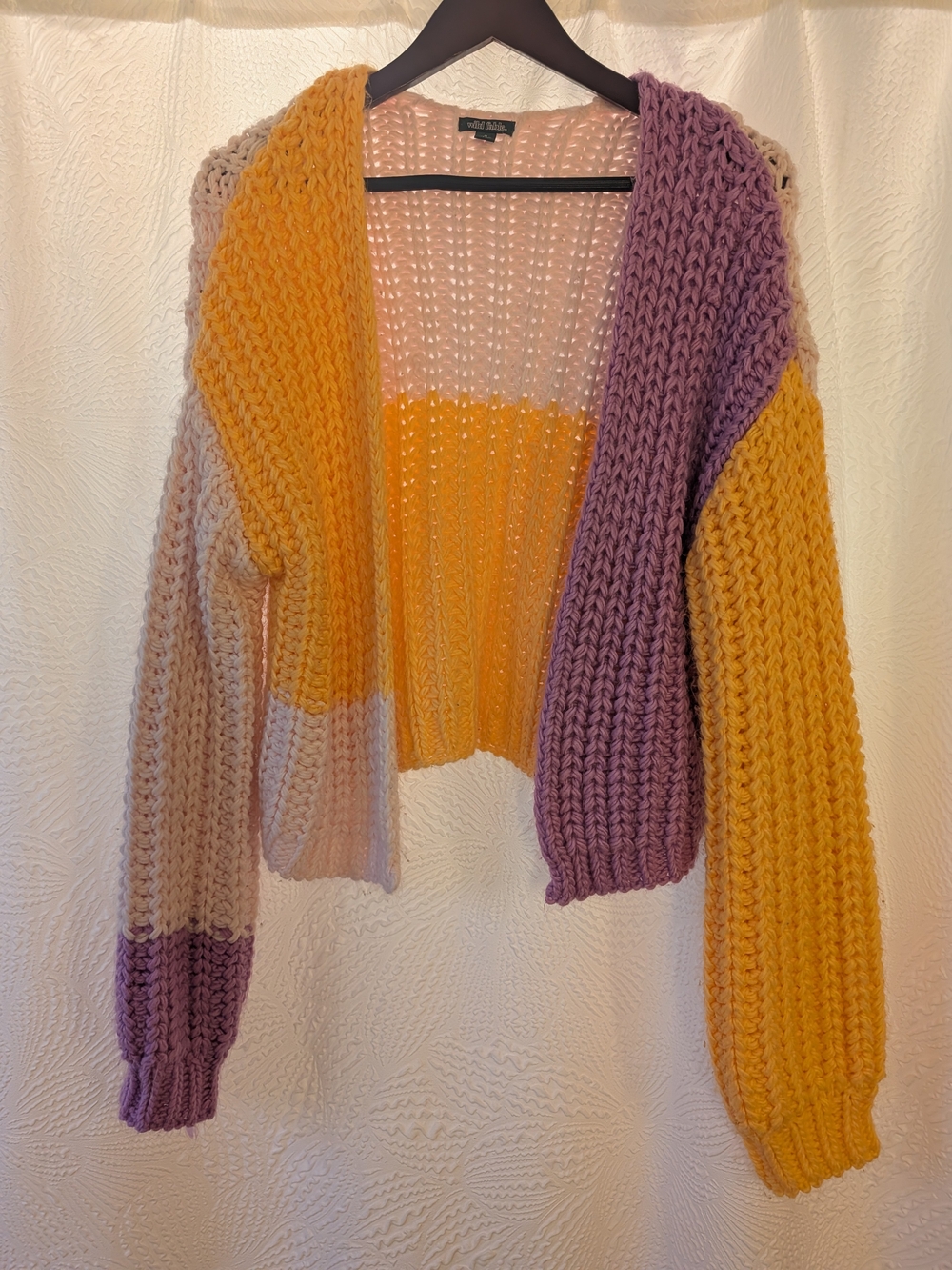 wild fable Yellow, Lavender & Cream Colorblock Open-Front Cardigan